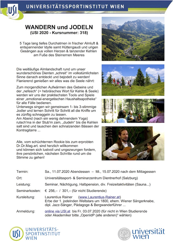 USI-Kurs: Wandern und Jodeln Juli 2020